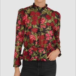 The Kooples Painted Roses Embroidered Silk Blouse 1 (S)